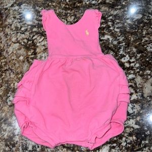 Ralph Lauren Overall Bubble Romper 6 Month pink Back Ruffles yellow Pony